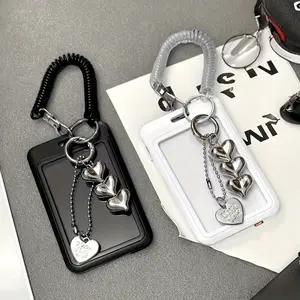 1pc Cute Love Bus Card Holder with Keychain - Retractable Plastic Wallet Compatible for,, Campus, Bus, ID & Credit Cards - Compact & Stylish Card Case Accessory