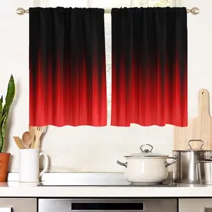 Red and Black Window Curtains for Kitchen Ombre Mens Boys Gothic Modern Abstract Small Short  Living Room Bedroom Bathroom Drapes  Tiers Fabric 1 Pair, 27.5" W x 39" L, Gradient