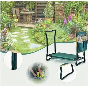 Folding Garden Seat W/EVA Foam Kneeling Pad & Removable Tools Pouch, Sturdy Steel Frame, No