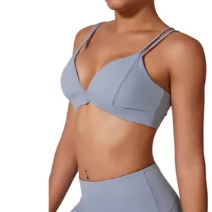 Double Strap Bralette - Deep V Resort Style & Cross Back Design! Fabric Womenswear Everyday Soft Basic Minimalist Rhino Gray