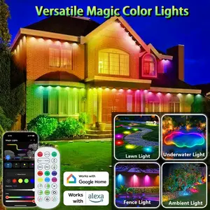 16 Million Colors Patented Smart Versatile Magic Color Lights, TUYA App and Voice Control, IP67 Waterproof, 63 Modes, Permanent Outdoor LED Lights with Music Sync and Timer. 3 Accessories for Eaves, Walls, Pools, Lawns, Paths, Fence, etc.