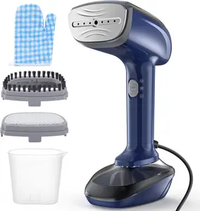 Handheld Fabric Steamer - 1800W with Fast Ceramic Heat-Up Plate, 2-in-1 Ironing & Wrinkle Remover, Steam Nozzle, Lint Brush - Blue, for  120V Only
