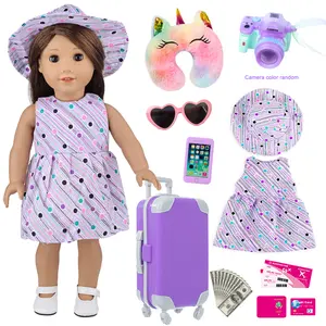 DEARBEI 18 Inch Doll Suitcase Travel Luggage Play Set Mermaid Theme with Clothes Hat Sunglasses Camera Pillow Toy Pet for 18inch Dolls