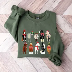 Horse Lover Animal Christmas Sweatshirt, Christmas Farm Animals Shirt, Funny Horse Christmas Crewneck, Horses In A Row Tee, Xmas Gift for Horse Mom