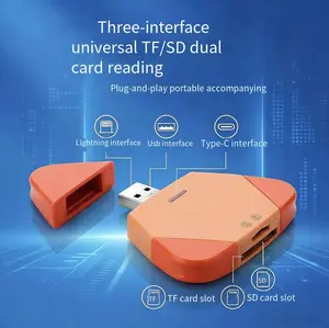 3 in 1 Portable USB 3.0 Card Reader with Lightning, USB-A, Type-C Multi Ports, SD & TF Memory Card Reader Adapter Compatible with iPhone, Android Smartphones, Tablets, Laptops, Digital & Action Cameras, Plug and Play
