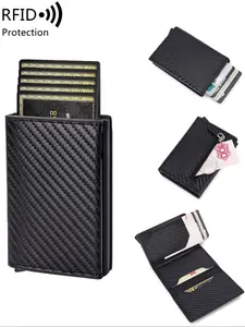 Men's Carbon Fiber Pattern Bifold Wallet with RFID Blocking Feature, Stylish Casual Wallet with Pop-Up Card Holder & Coin Slot for Daily Use