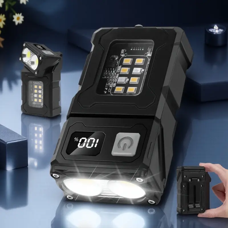 Multi Angle COB LED Flashlight, Magnetic Camping Light, Waterproof Durable Tactical Warning Light, Portable Keychain Torch, Long Range Spotlight for Emergency Home Car, Adjustable Tactical Flashlight