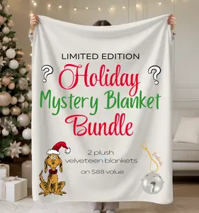 Limited Edition Mystery Holiday Blanket Bundle - 2 Plush Velveteen Holiday Throw Blankets