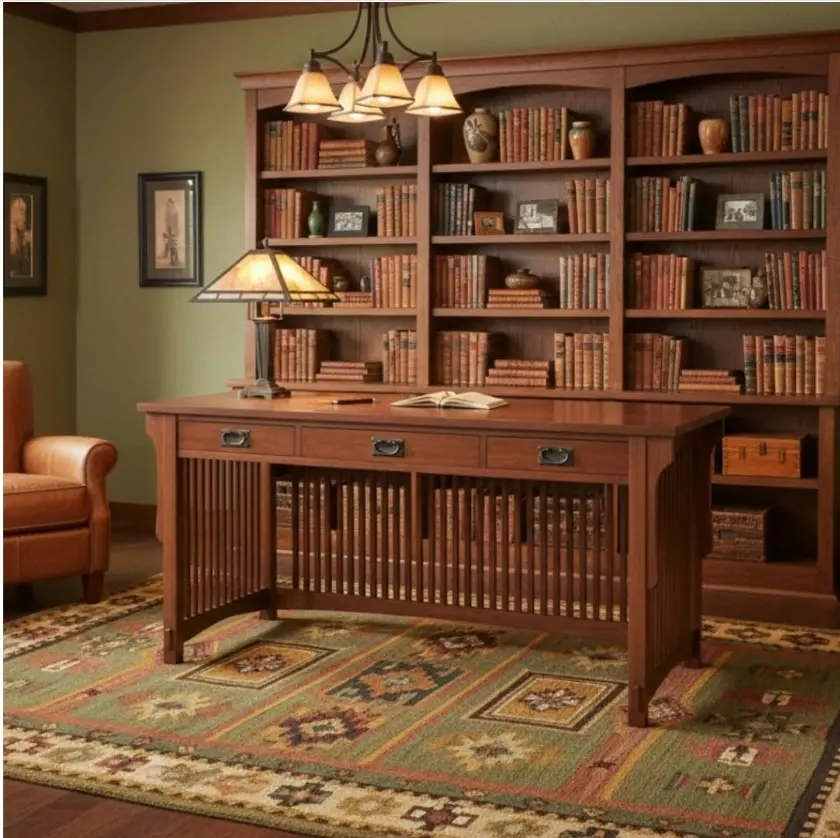 Mission Crofter 3-Drawer Functional Library Desk with Storage - Home & Office Organizing Books Solution for Students