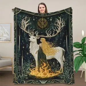 Flannel Cozy Blanket - 100% Polyester Glass Throne Letter Print, Stain-Resistant Soft Decorative Throw for Book Lovers, Ideal for Sofa, Bedding Linens Accessory