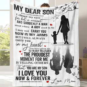 Soft Flannel Blanket for Son, Envelope Design, Perfect for Office Nap, School, Home Picnic, Travel Gift, Cozy and Comfortable, Slogan Print Blanket, Cozy Warm Blanket