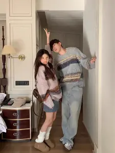 Trendy Winter Lazy Style Knit Pullover for Men Women Loose Thick Stitching Comfortable Base Sweater