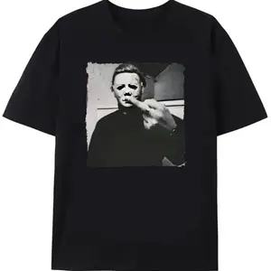 Retro 90s graphic t-shirt with Michael Myers' gesture graphic printUnisex gift, beloved him/her halloween Give him/her top-notch clothing
