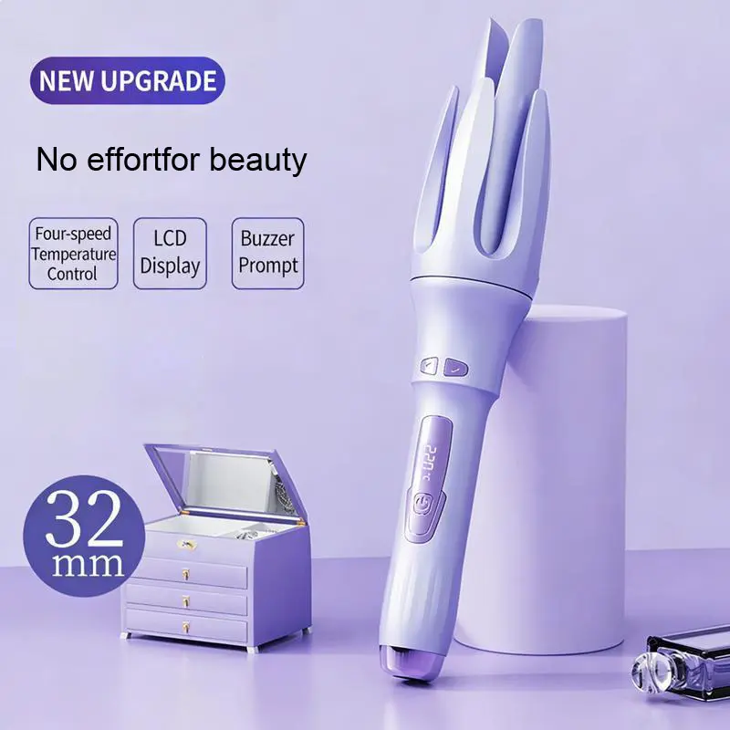 Automatic Hair Curler, Automatic Curling Iron, 4Temperature Settings, Dual Voltage RotatingCurling Iron, 11/ 4inch Fast Heating and AutoShut-Off Function, Suitable for ProfessionalHairstyling Pink Gift curling irons automatic curlingiron