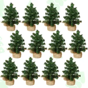Tabletop Mini Christmas Tree Artificial Mini Xmas Pine Tree Miniature Pine Christmas Tree with Linen Base for Christmas Decorations Indoor Home Kitchen Dining Table(12 Pcs,7.87 Inch) Yinder