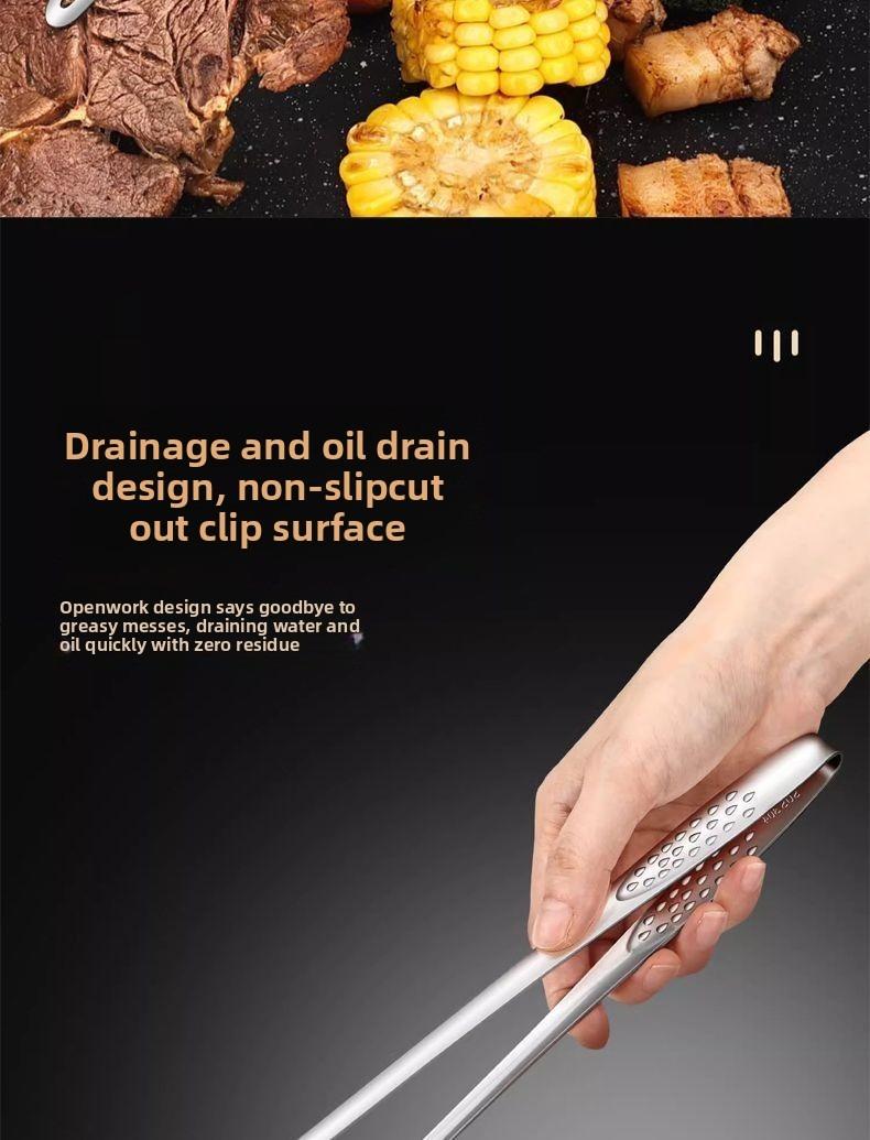Stainless Steel BBQ Tong Steak Clip Kitchen Food Tongs Non-Slip Barbecue Clamp Cooking Utensils 304 Grade Easy Grip Comfortable Anti-Slip Texture