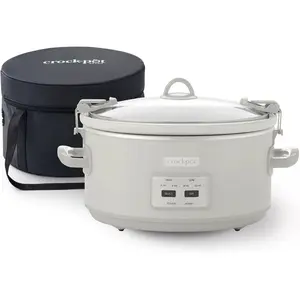 Crock-Pot 7 Qt Programmable Slow Cooker Cook & Carry Locking Lid Grey W/ Bag