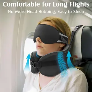 Travel Pillow for Long Flight Airplanes, Head Strap Combo with 3D Contoured Eye Mask for Sleep, Neck Pillow for Car Trip Essential, 360° Support Memory Foam Headrest, Prevent Head Bobbing ,Mothers Day Gifts #Summervibes