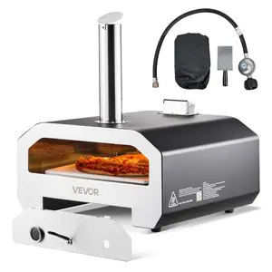 Summervibes VEVOR Dual Fuel Pizza Oven Outdoor, 16 in Wood Fire Propane Gas Pizza Oven, Portable Pellet Propane Pizza-Maker with Thermometer, Iron Spray Black Shell Pizza-Cook for Outside Camping Backyard