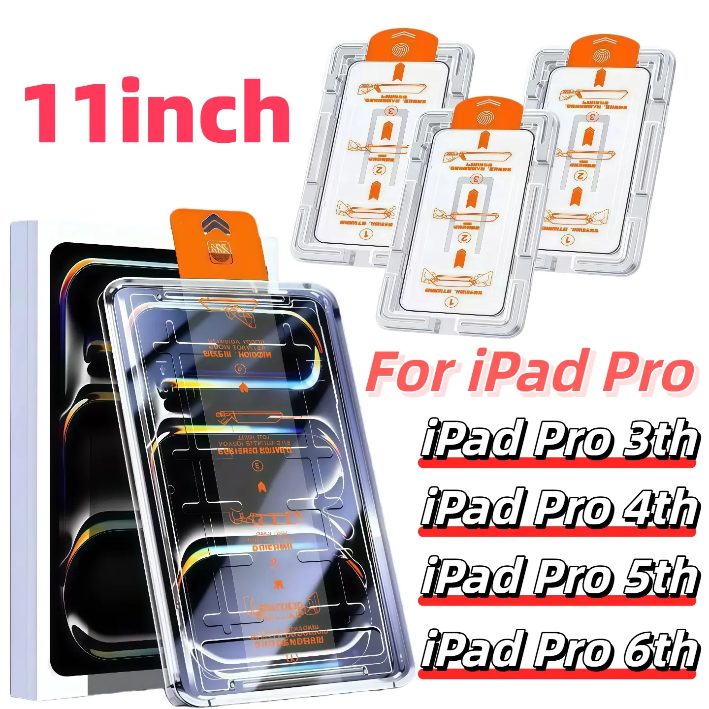 3-Pack HD Tempered Glass Screen Protector for iPad Pro 11-Inch, 9h Hardness, Easy Install, Anti-Scratch, No Dust, No Bubbles, Tablet Protector, Protective Film