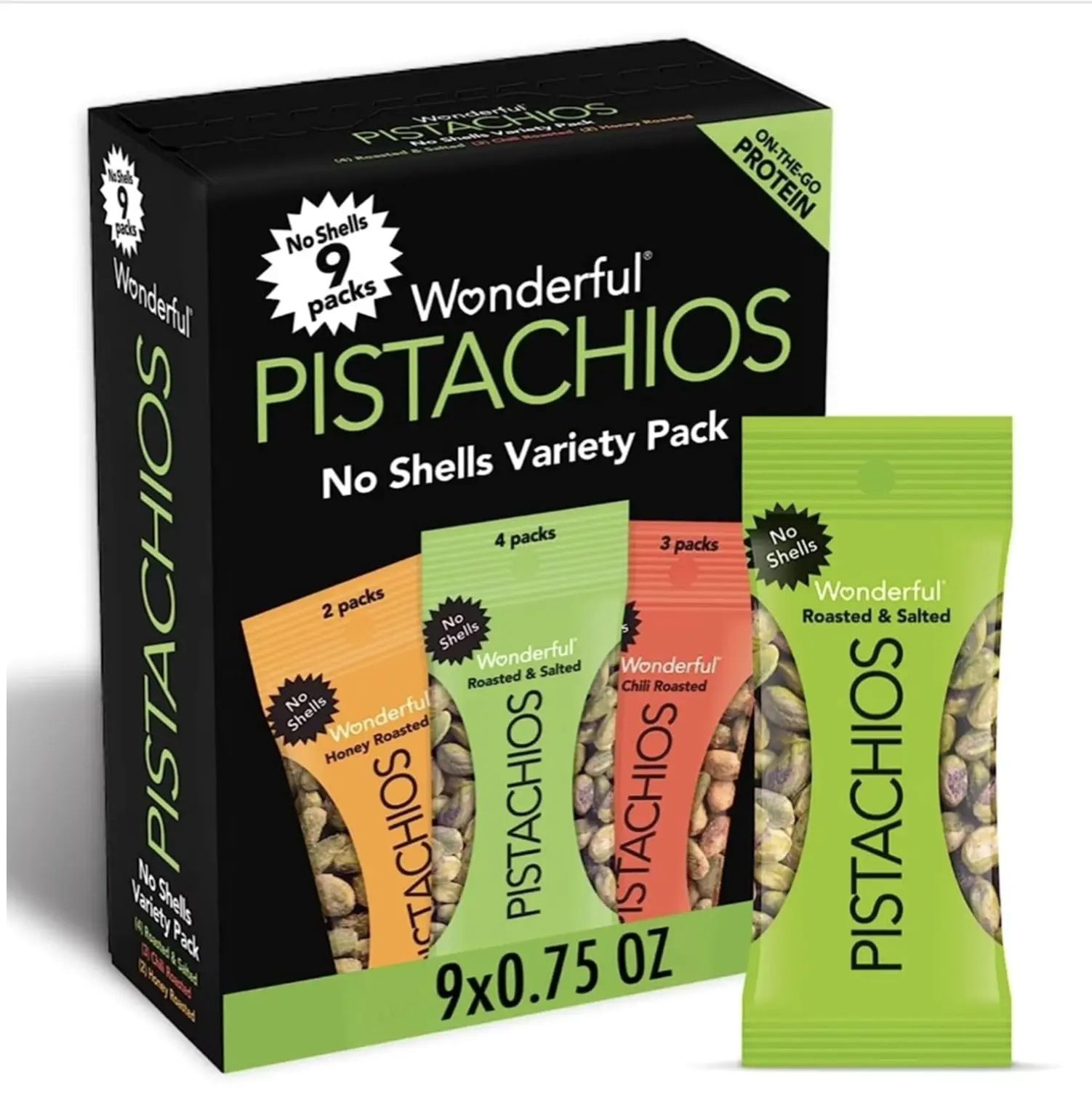 Wonderful Pistachios No Shells, Mixed Variety Pack, 9 Packs