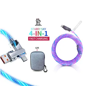 Mokongfu 120W 4in1 Charger Cable,LED Fast Charge Cable,Electronic Sanity charger with USB A Lightning and Type C,for iPhone 15/16/17 and Samsung(Blue and Colorful) Usb C Compatible Usb Dual Power
