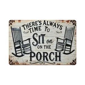 1pc 12×8 Inch There's Always Time To Sit On The Porch Metal Tin Sign, Vintage Rustic Farmhouse Aluminum Wall Art, Pre-drilled Porch Welcome Decor for Home Patio & Country Living, Thoughtful Housewarming Gift