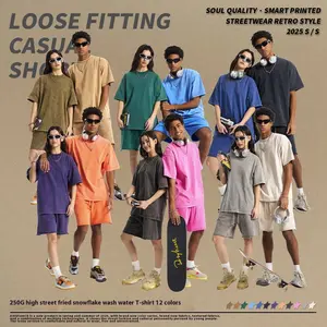 2025 Spring and Summer New Fried Snowflake Batik Washed Used Men's T-shirt High Street Retro Fashion Brand Couple's Short Sleeve T-shirt