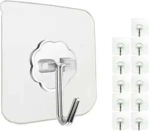 Wall Hooks Heavy Duty Self Adhesive Hooks 12 Pack 33lb Max, Transparent, Waterproof, Stick On/Sticky Hooks for Keys, Bathroom, Shower, Outdoor, Kitchen, Door, Home Improvement, Utility Hooks