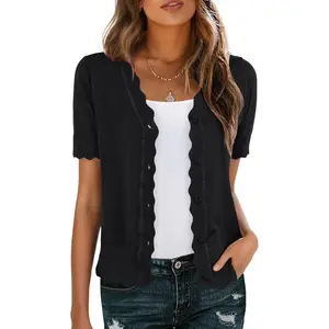Summer Short Sleeve Cardigan for Womens Lightweight Cropped Knit Sweater Shrug