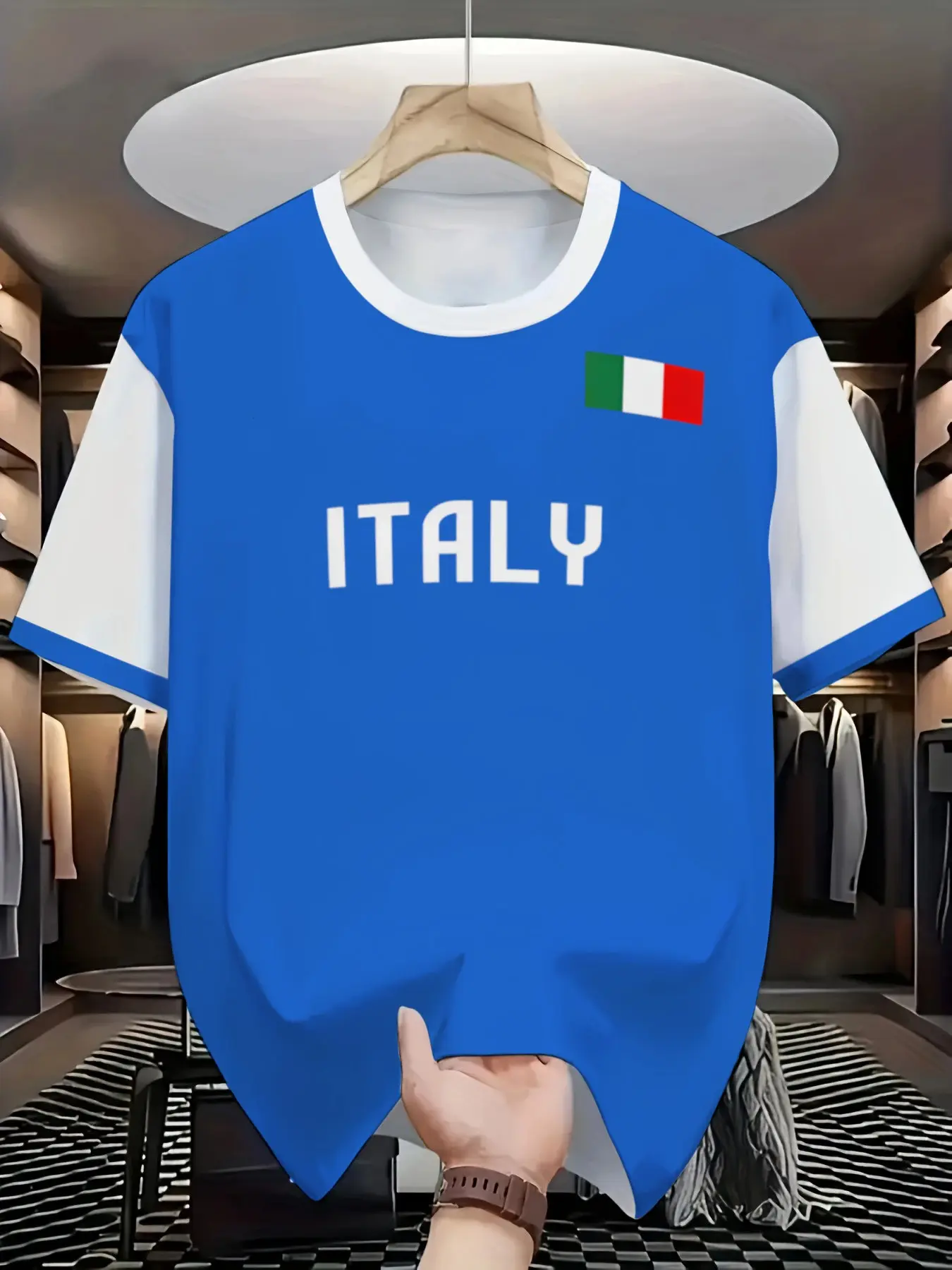 Men's Italian Football Jersey, Round Neck Breathable Top, Casual Long Sleeve, All Seasons, Perfect Gift