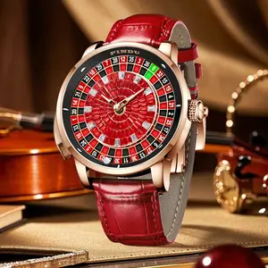 Men's Crimson Diamond-Accent Rotating Dial Automatic Watch – Featuring Diamond-Inspired, Crystal-Studded, Self-Luminous, Stylized Designs, Diamond-Inspired Mechanical Watches, Crystal-Studded Mechanical Watches