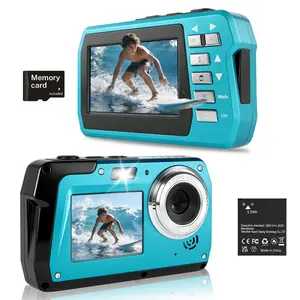 4K Waterproof Digital Camera, 48MP Autofocus Underwater Camera, 3" Front HD Screen + Separate Selfie Screen, Low-Light Sensor, IP68 16FT Waterproof Camera with Memory Card, Vlog Camera for Snorkeling, Beach, Pool & Kids Travel