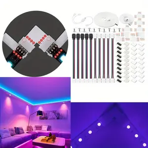 RGB Colorful LED Light Strip Non Soldering Snap Connector 4Pin 10mm L-type One in Two Set,  LED Strip Jumper, 2 Way RGB Splitter Cable, L Connectors