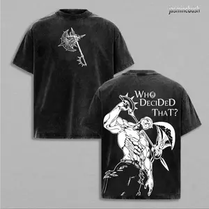 Seven Deadly Sins Escanor Oversized Tee Who Decided That Pride Sin Retro Graphic Heavy Cotton Unisex Anime Streetwear Gift For Fans