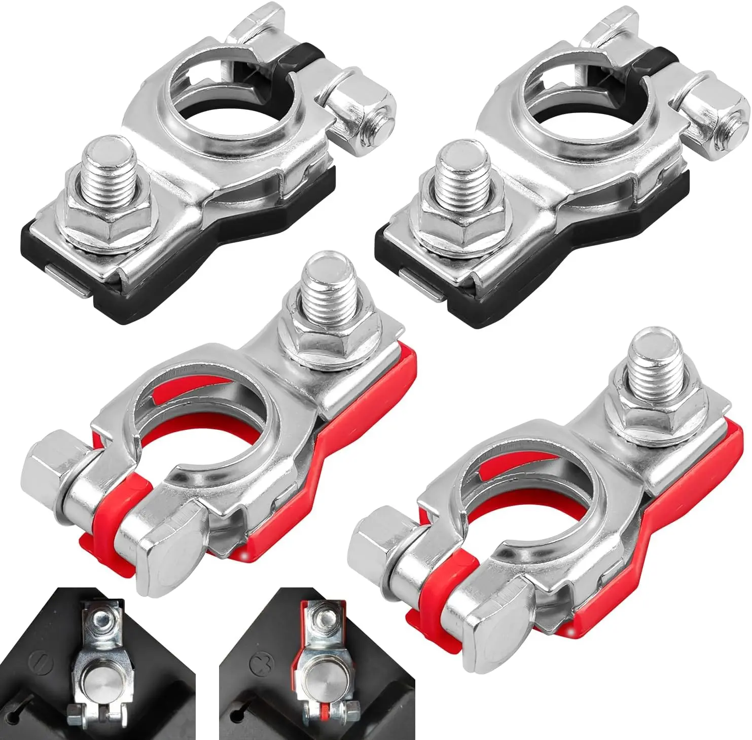 4 PCS Battery Terminal Connectors,  Top Post Battery Cable Terminal Clamp Set, Rustproof Positive and Negative Heavy Duty Clamps Connector Universal Car Accessories