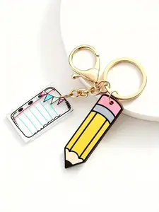 New Graduation Season Acrylic Book Pencil Keychain, Cute Geometric Book Bag Charm, Stylish Accessory for Students and Teachers