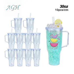 AGH US 10 pcs NEW Collection 30OZ Updating Double wall Plastic tumbler Exclusive Leak-Proof Snow Globe With bubble tea straws and Pre Snow Globe Drilled Hole And Plugs
