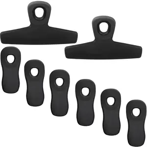 COOK WITH COLOR Bag Clips, Heavy Duty Chip Clip and Refrigerator Magnet Clips for Food Storage with Air Tight Seal Grip for Snack Bags and Food Bags (Black, Pack of 8)