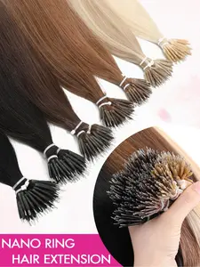 Women's Medium Length Wig, Nano Ring Beads Pre-Bonded Hair Extensions, Cold Fusion Nanoring Clips, Seamless Invisible Design, Straight Hair Extensions