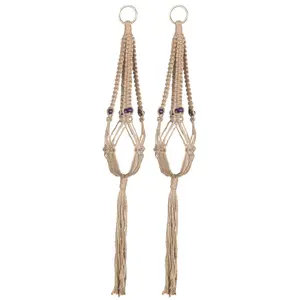 Unique Bargains Indoor Outdoor Macrame Handmade DIY Flower Pot Holder Plant Hanger Hanging Rope Basket 27.6 Inch Length 2pcs