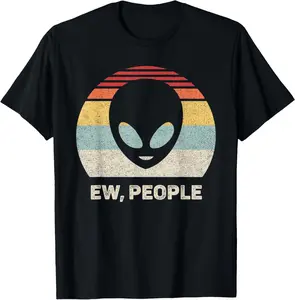 [Cotton]   Retro Ew, People Shirt With Alien Vintage Funny Alien T-Shirt Golf Gift T-Shirt For Men And Women