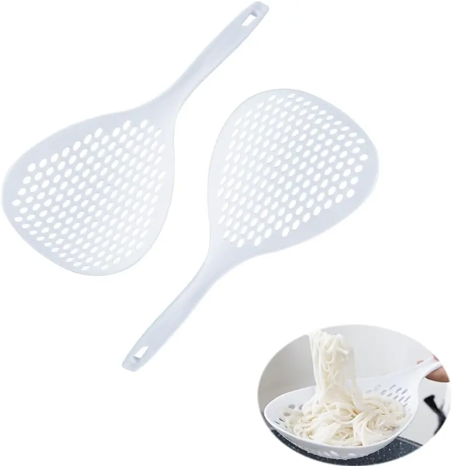 13-Inch Plastic Slotted Spoon with Slotted Holes - Heat Resistant Spider Strainer, Cooking Colander for Skimming, Draining Noodles, Veggies