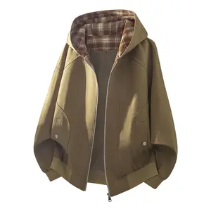 Vintage hooded jacket, men’s spring loose plaid patchwork casual outerwear, checkerboard cargo hooded jacket, versatile fashion minimalist basic commuter jacket, comfortable breathable fabric, suitable for everyday wear and outdoor sports