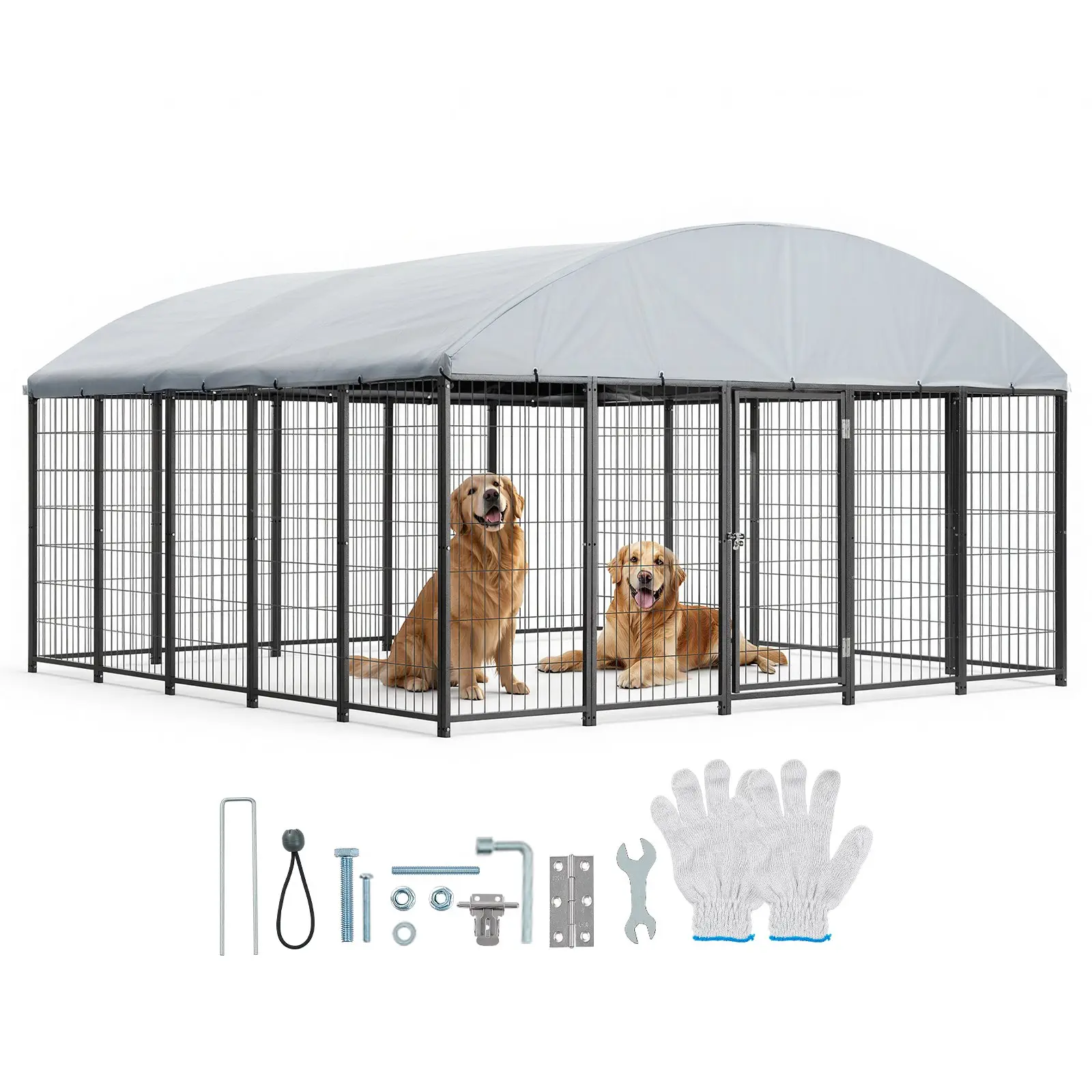 【Summerfinds】VEOVR VEVOR Outdoor Dog Kennel, 9.8 x 9.8 x 5.4 ft Large Dog Kennel with Secure Lock, Outside Dogs Enclosures with UV-Resistant & Waterproof Roof Cover, Heavy Duty Pet Crate Cage Run for Large Dogs