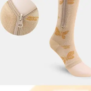 Zipper Open-Toe Compression Sports Socks, Outdoor Sports Socks, Vein Support Long Sock