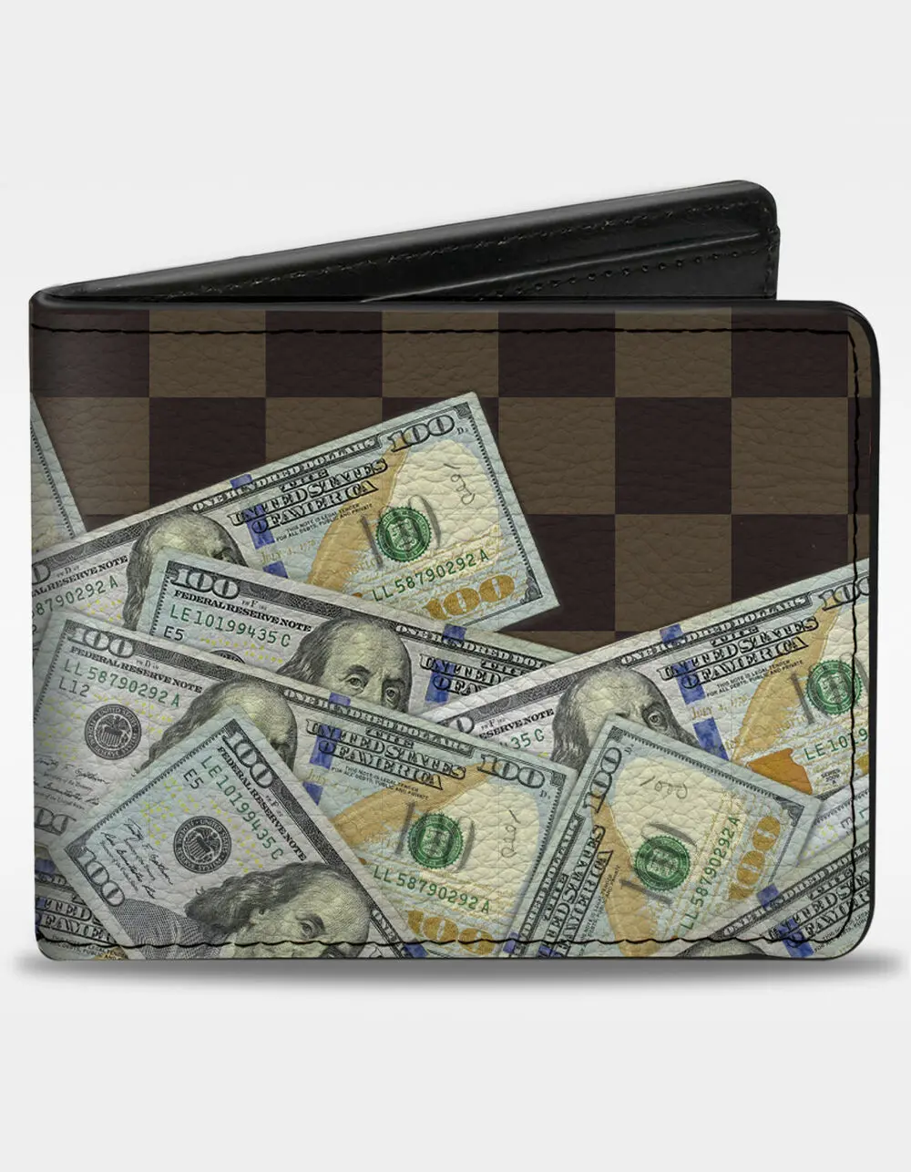 BUCKLE-DOWN  Mens Checker 100 Dollar Bills Bifold Wallet, Multi-Colored