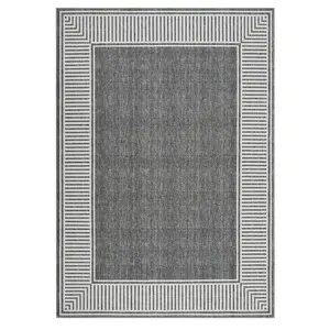 9 x 12 ft Polyester Fiber Rectangular Shape Area Rug, Grey Modern Geometric Frame, Low Pile Weave, Soft & Machine Washable for Indoor Living Room, Bedroom