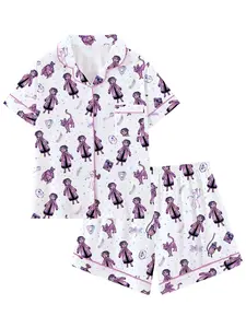 Halloween Coraline Retro Cute Lapel Short Sleeve Pajama Set, Comfortable Sleepwear for Home and Outdoors, Perfect Gift for Sleepwear Lovers