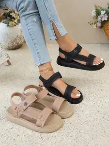 Women's New / Multi-Color Casual Chic Strap Velcro Thick Rubber Sole Sandals, Fabric Upper, Decorative Buckle, Spring Summer Office Commute Shoes